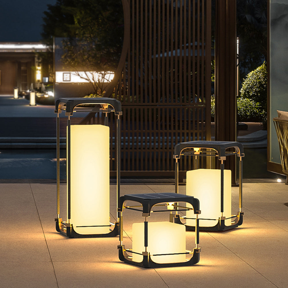 Cuboid solar outdoor floor lamps by Las Sola.