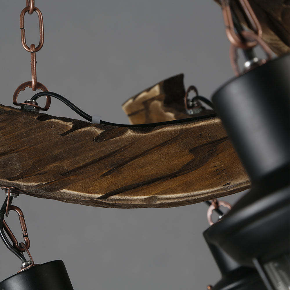 Close up of Austin wood pendant light fixture.