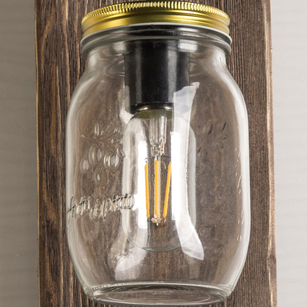 Austin jar sconce. Vintage wood & metal wall lighting.
