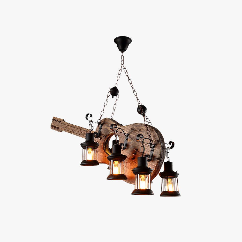 Guitar Pendant Light - Retro Metal & Wood 4-Light Fixture