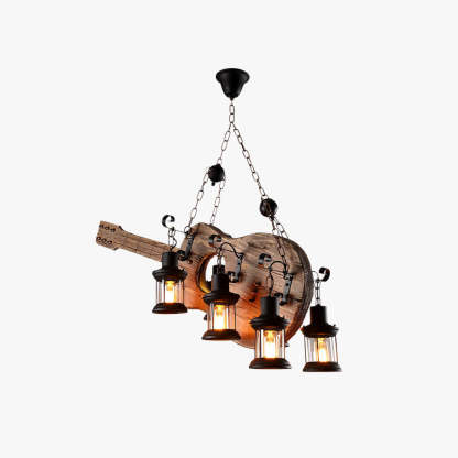 Guitar Pendant Light - Retro Metal & Wood 4-Light Fixture