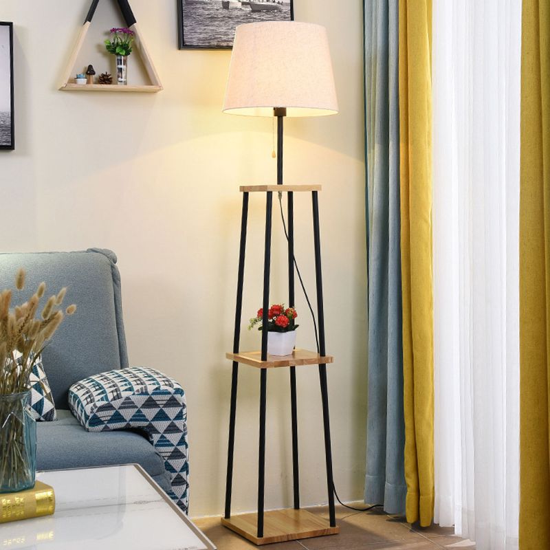 Eryn floor lamp with shelves in living room