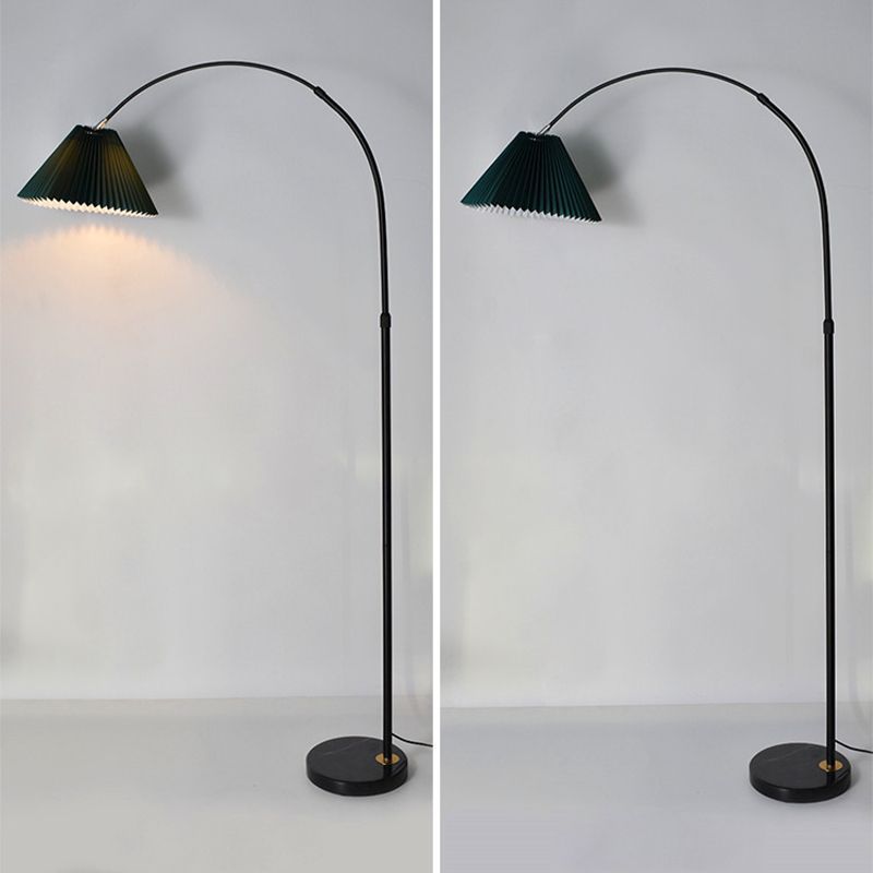 Eryn Floor Lamp Pleated Arc Green Shade, Modern Nordic Design