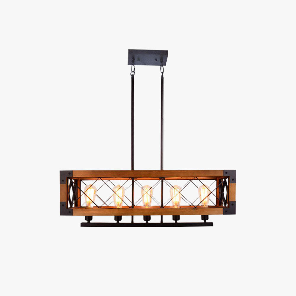 Alessio Industrial Cage Pendant Light, Metal and Wood