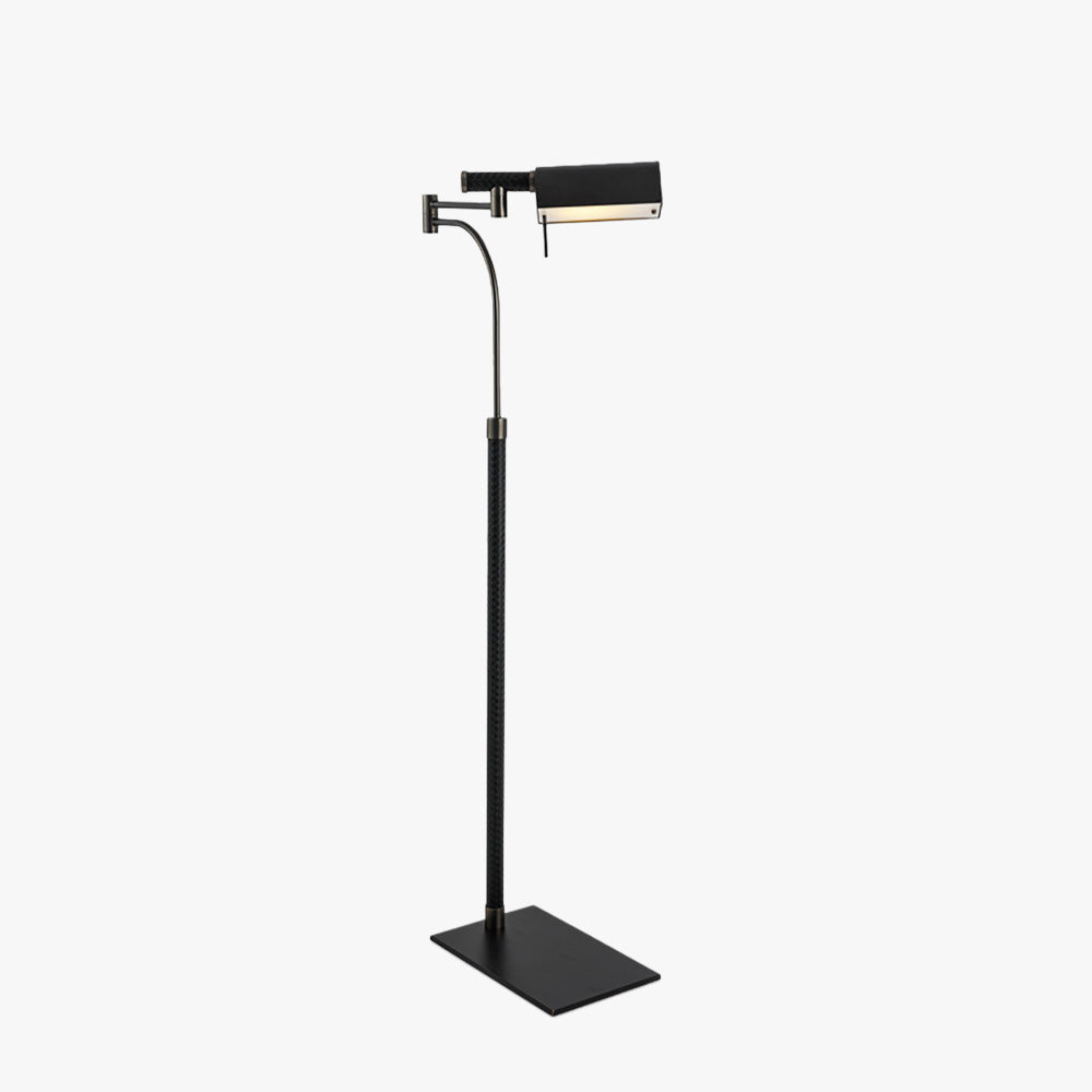 Salgado Modern Floor Lamp in Black Leather and Metal