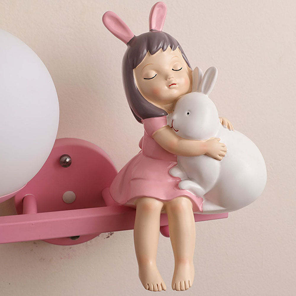 Minori wall lamp with girl and bunny design, decor for children's room