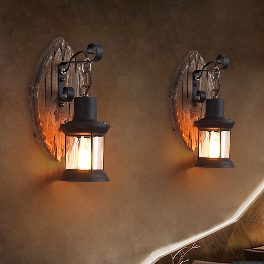 Rustic leaf-shaped wall lamps, wood & metal Austin sconces