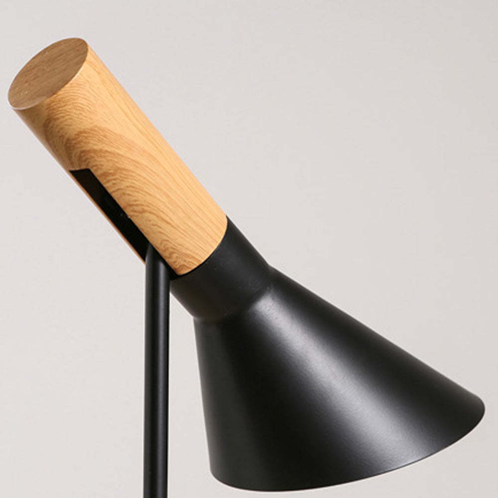 Carins floor lamp detail: wood and black metal