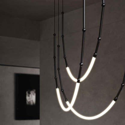 Edge linear pendant light, modern black metal frame, silicone light