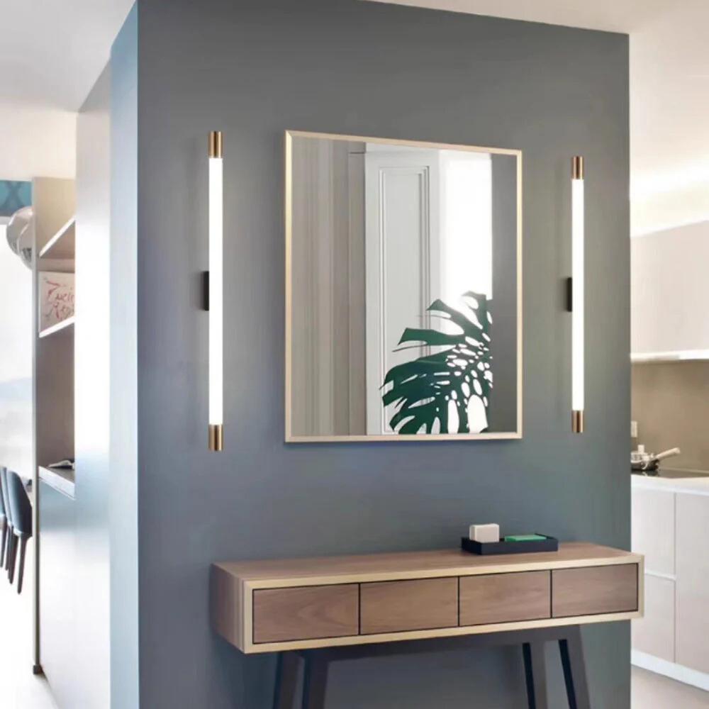 Modern vanity lighting - Edge Wall Lamp in contemporary bathroom.