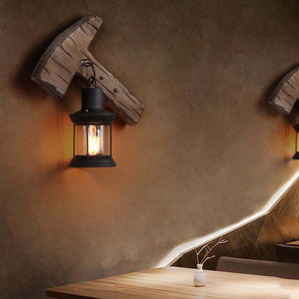 Austin Hammer Wall Lamp - Rustic Wood & Metal Sconce