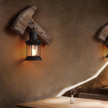 Austin Hammer Wall Lamp - Rustic Wood & Metal Sconce
