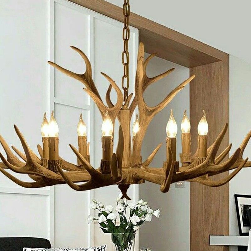 Retro deer antler chandelier lighting for living room.