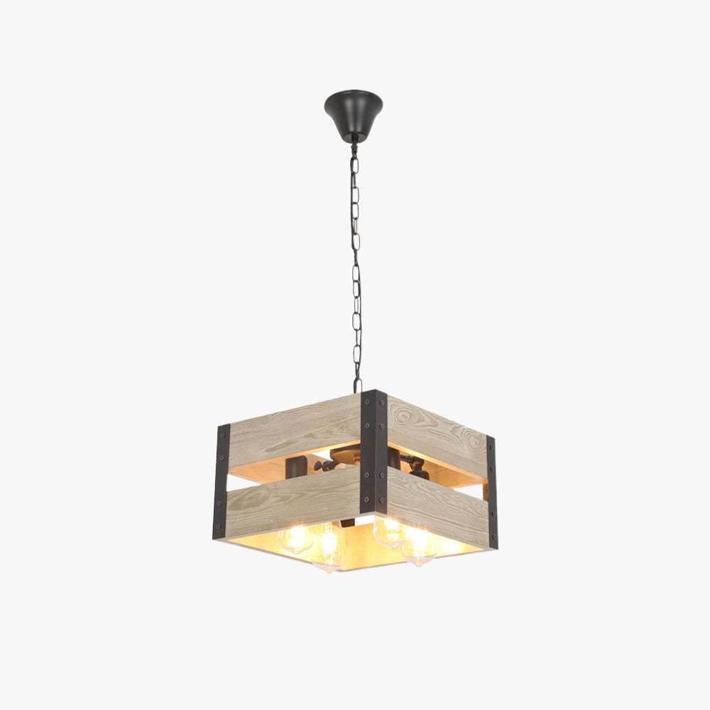 Alessio Retro Square Wood Pendant Light