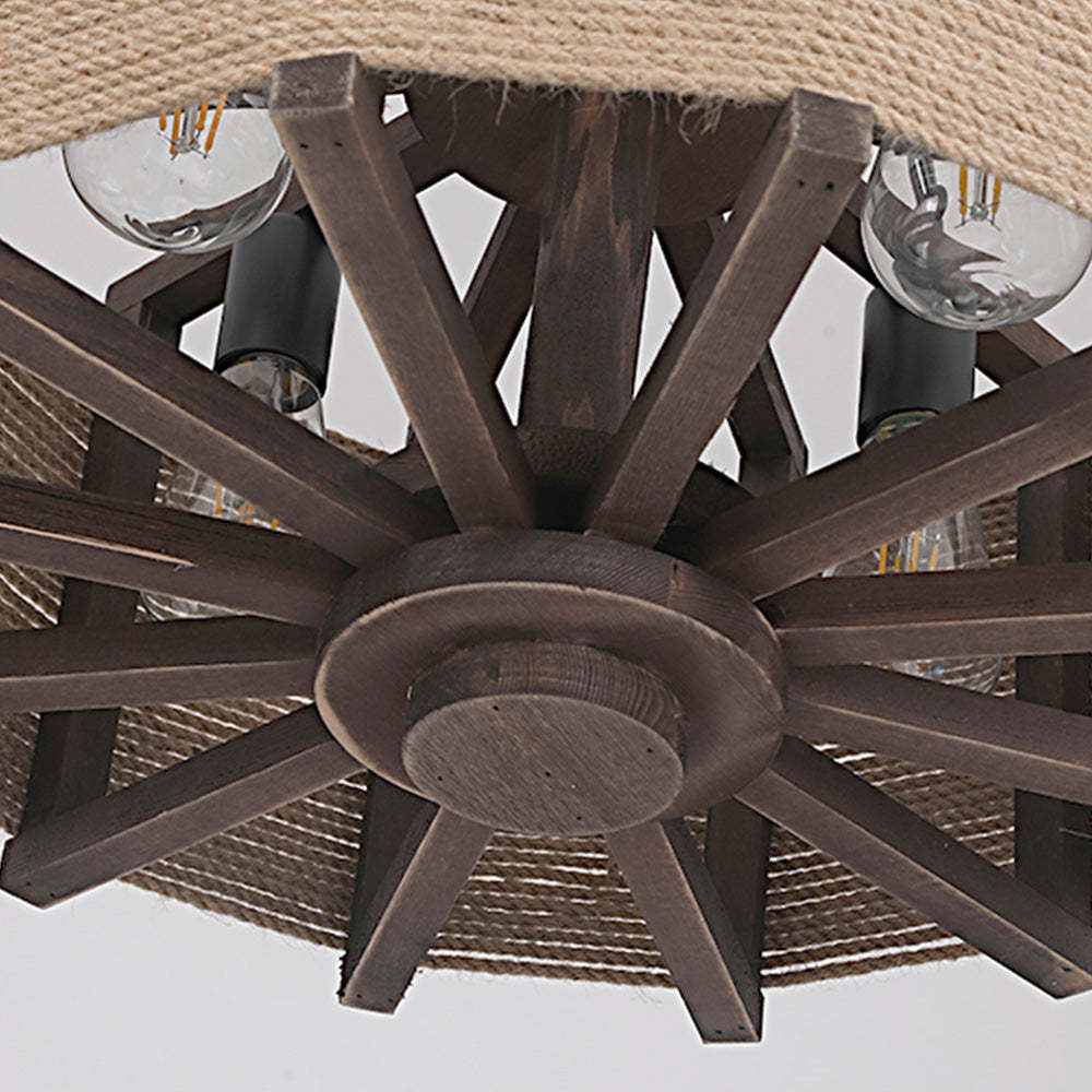 Austin Retro Pendant Light - Wood and Hemp Rope