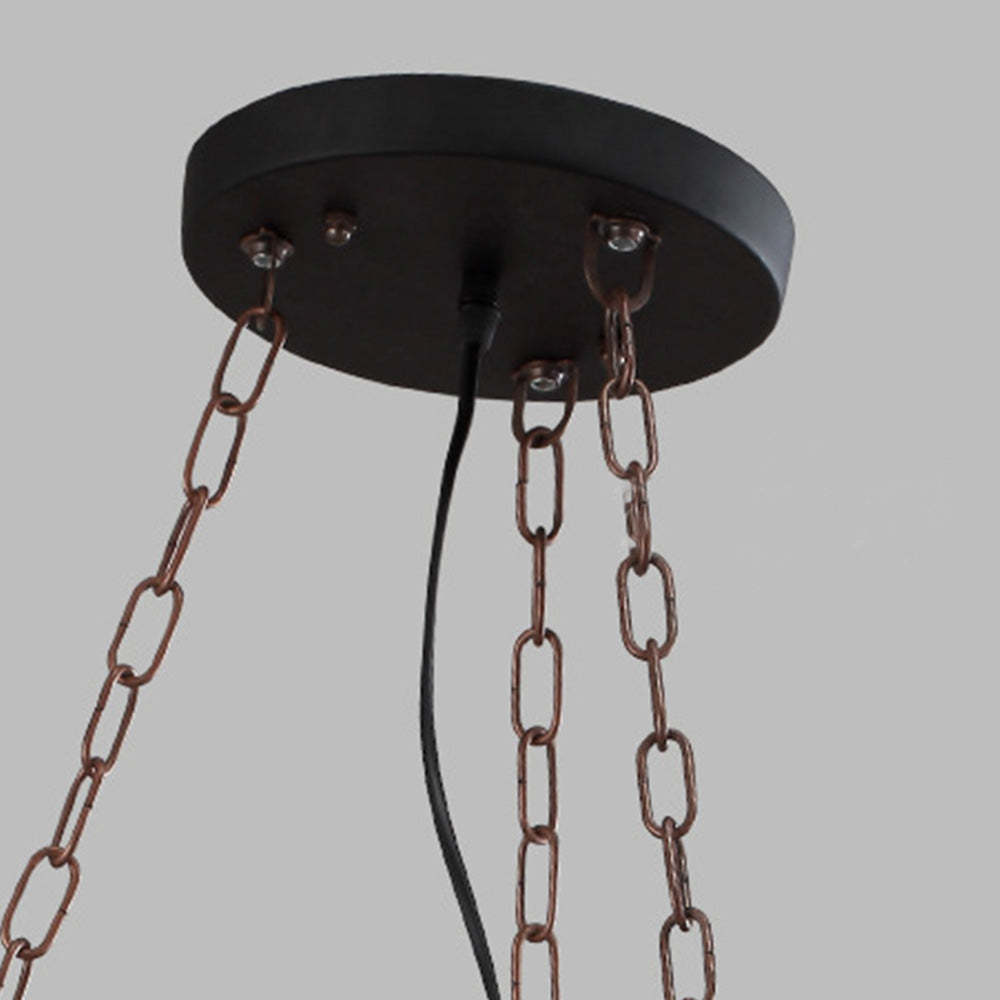 Rudder pendant light: Metal ceiling mount with chains.