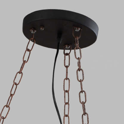 Rudder pendant light: Metal ceiling mount with chains.