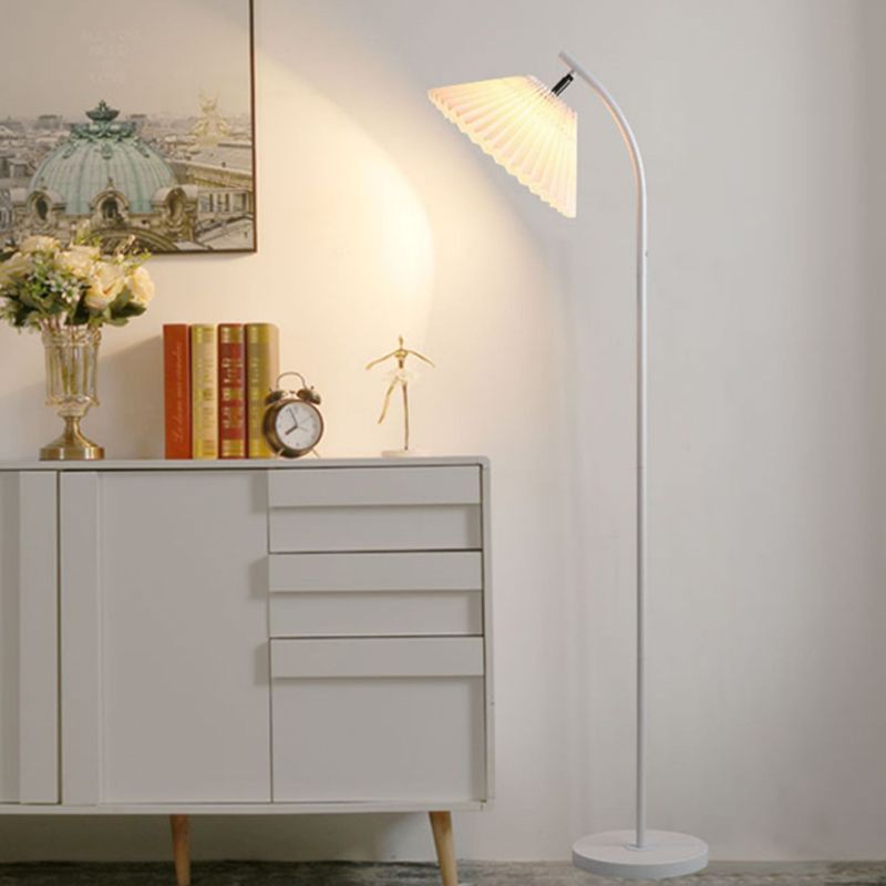 Ozawa Modern Arc Floor Lamp in Living Room, pleated lampshade