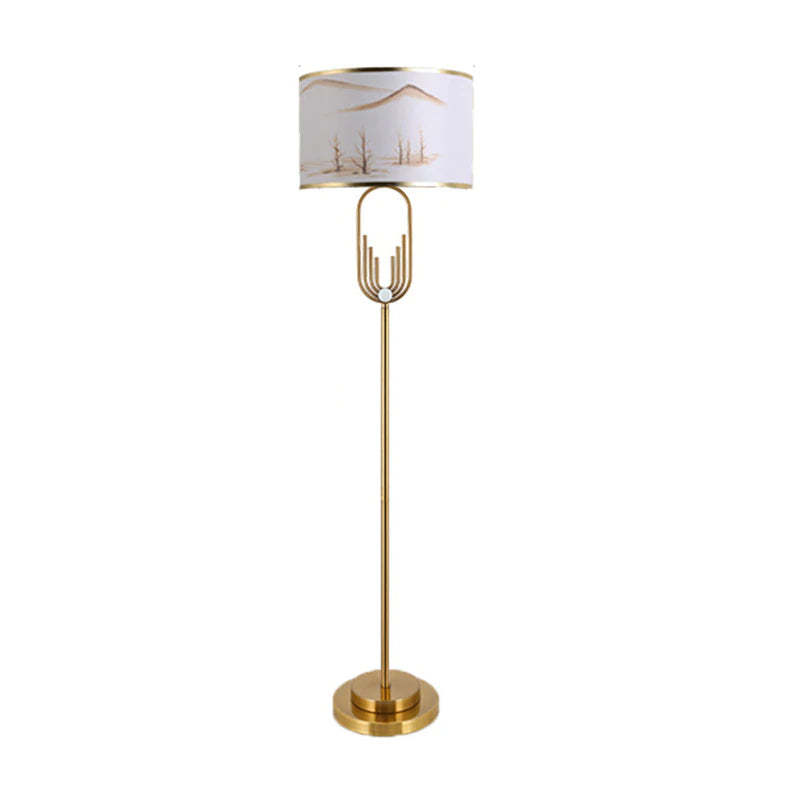 Gold Sano Floor Lamp with Landscape Shade for Bedroom, Indoor Lighting