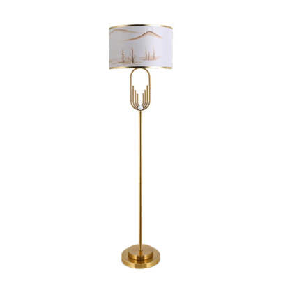 Gold Sano Floor Lamp with Landscape Shade for Bedroom, Indoor Lighting