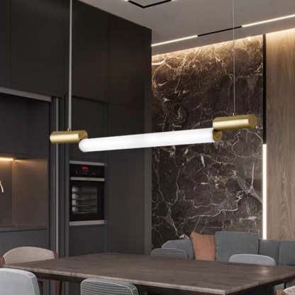 Linear pendant light in gold, modern dining room lighting
