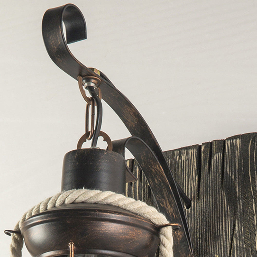 Alessio retro wall lamp, wood and metal fixture.