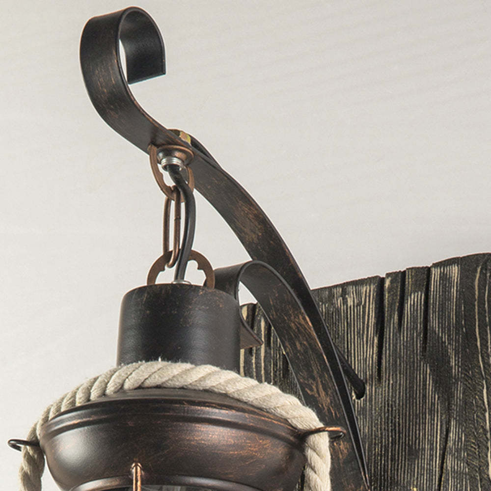 Alessio retro wall lamp, wood and metal fixture.