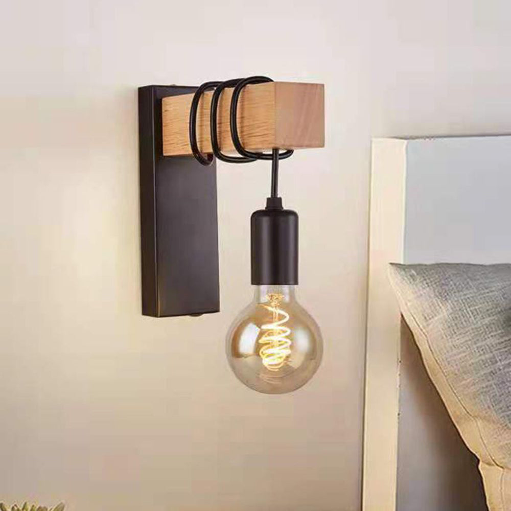 Alessio industrial metal wall lamp with exposed bulb