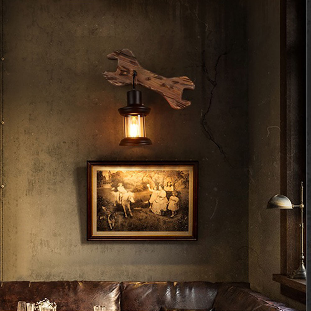 Austin Wall Lamp: Wood Spanner and Metal Lantern