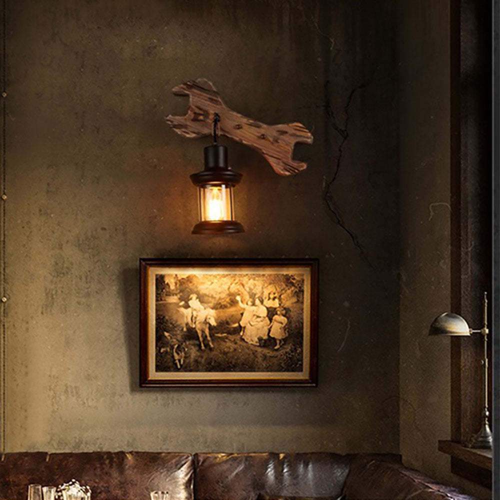 Austin Wall Lamp: Wood Spanner and Metal Lantern