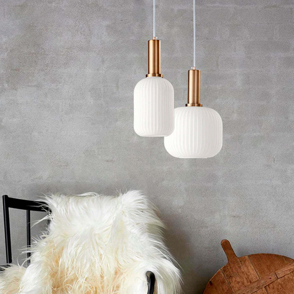 Hailie modern pendant light with bubble glass shade.