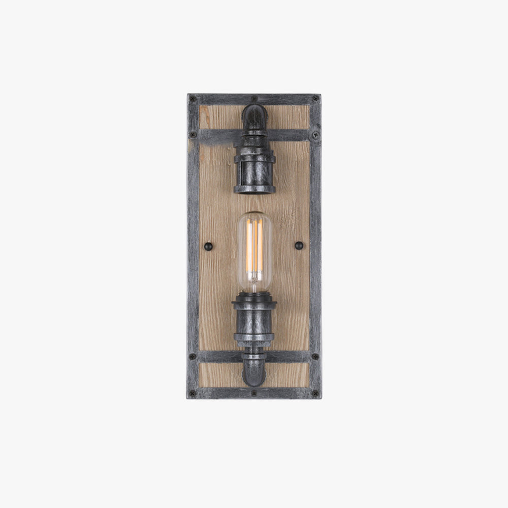 Alessio Wall Lamp Industrial Vintage Square Wooden Metal
