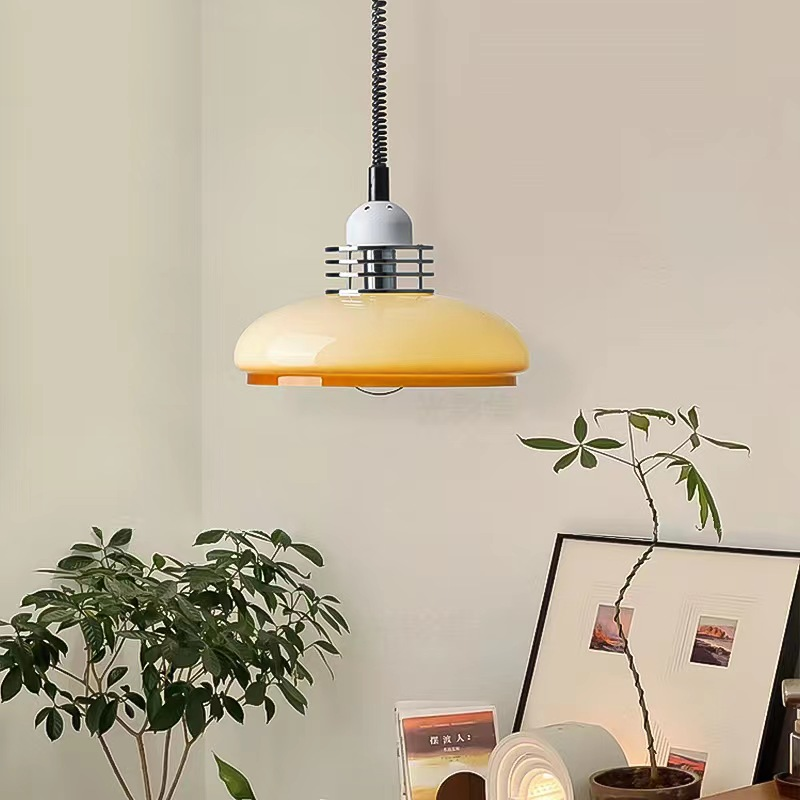 Hailie Vintage Pendant Light with Yellow Glass Shade and Metal Detailing