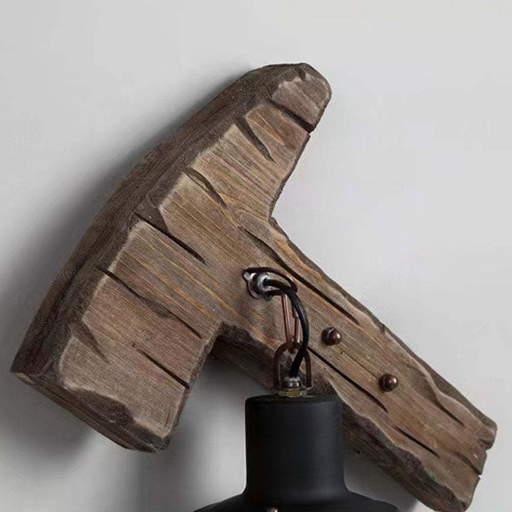 Hammer Shape Wall Lamp - Rustic Wood and Metal