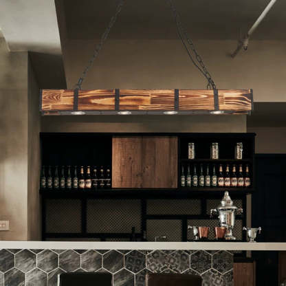 Rustic wood pendant light for bar, Alessio vintage lighting fixture