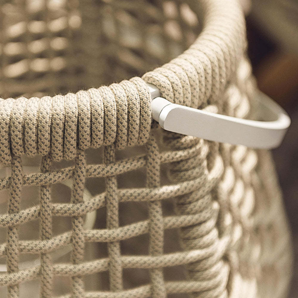 Rattan weave detail on the Ritta outdoor floor lamp