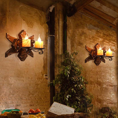 Rustic candle wall lamp. Vintage double light fixture.