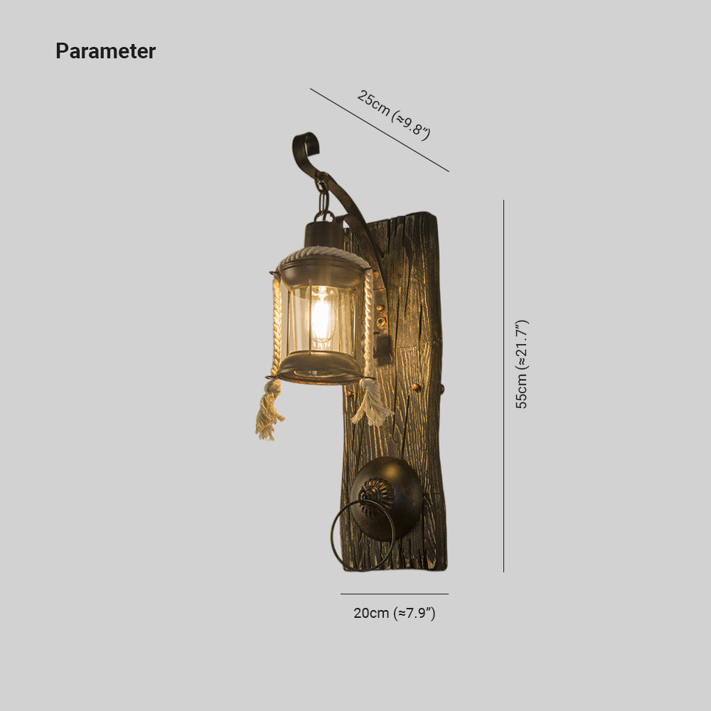 Alessio lantern wall lamp. Ring wooden bedroom lighting.