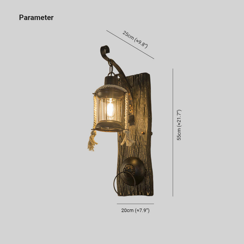 Alessio lantern wall lamp. Ring wooden bedroom lighting.