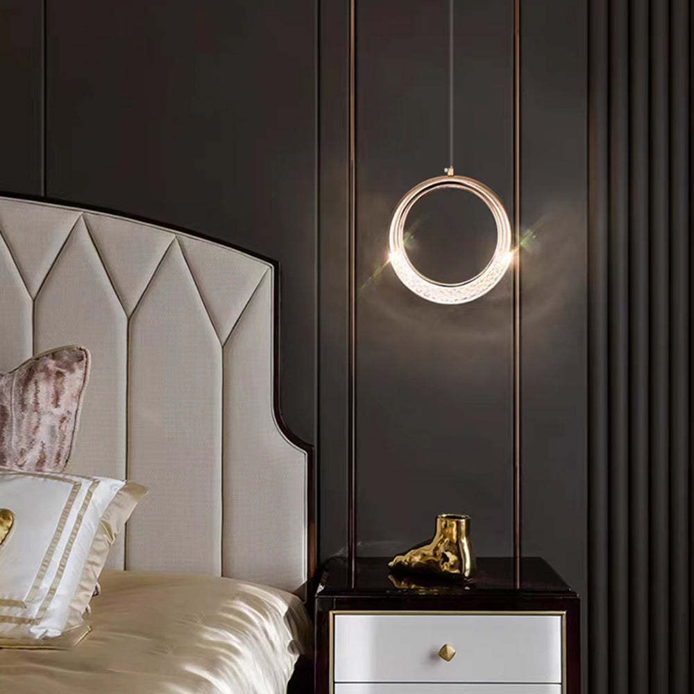 Modern bedroom with Kirsten Creative Art Ring Pendant Light