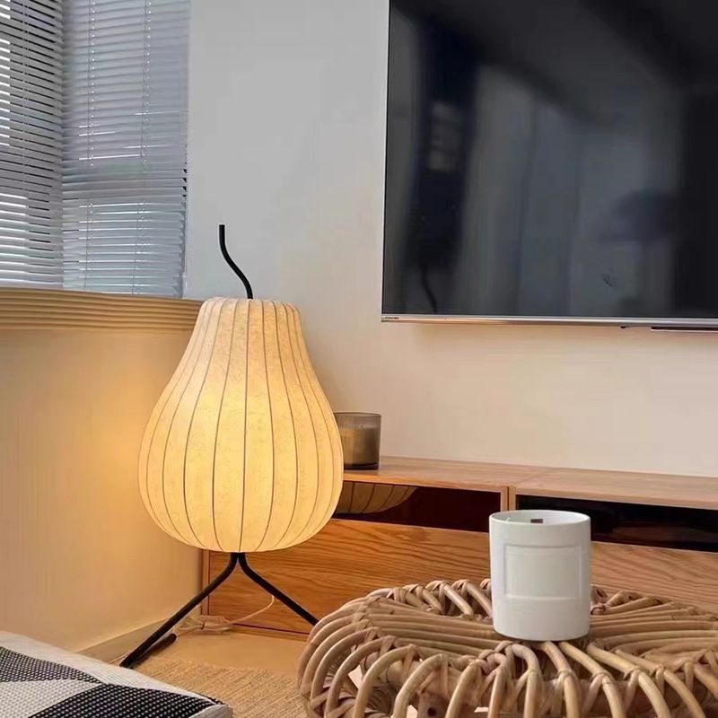 Renée Floor Lamp, Pear-Shaped Fabric Shade, Modern Living Room