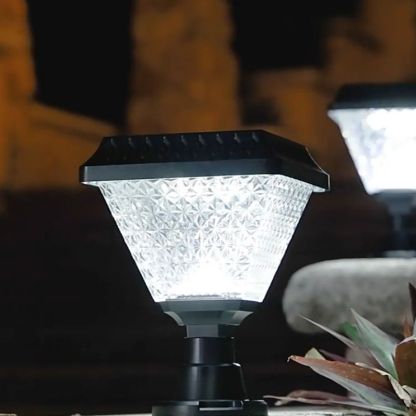 Riley acrylic outdoor floor lamp, geometric pattern.