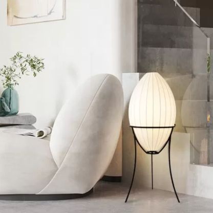 Egg-shaped floor lamp illuminating modern living space