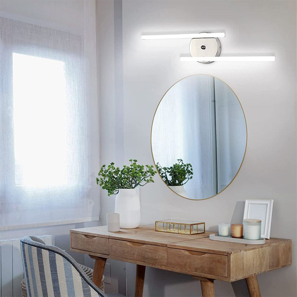 Modern double linear LED wall lamp in bathroom