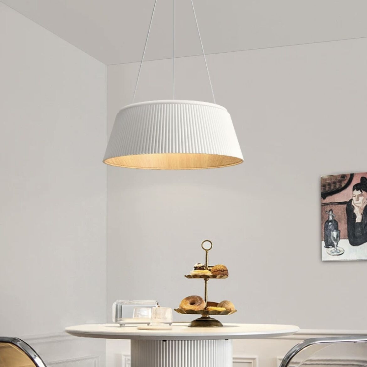 White Alessio pendant light. Modern geometric ceiling lamp.