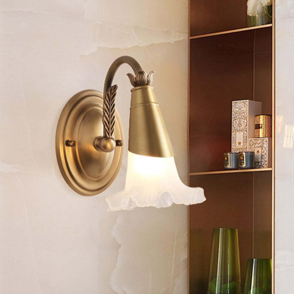 Nordic flower wall lamp, retro gold metal & glass