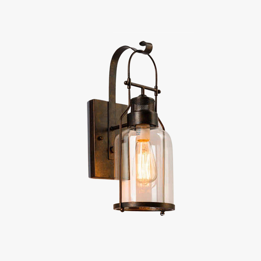 Vintage lantern wall lamp in metal and glass