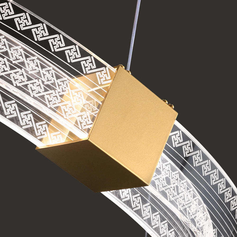 Evette Pendant Light design detail, geometric pattern, acrylic, metal