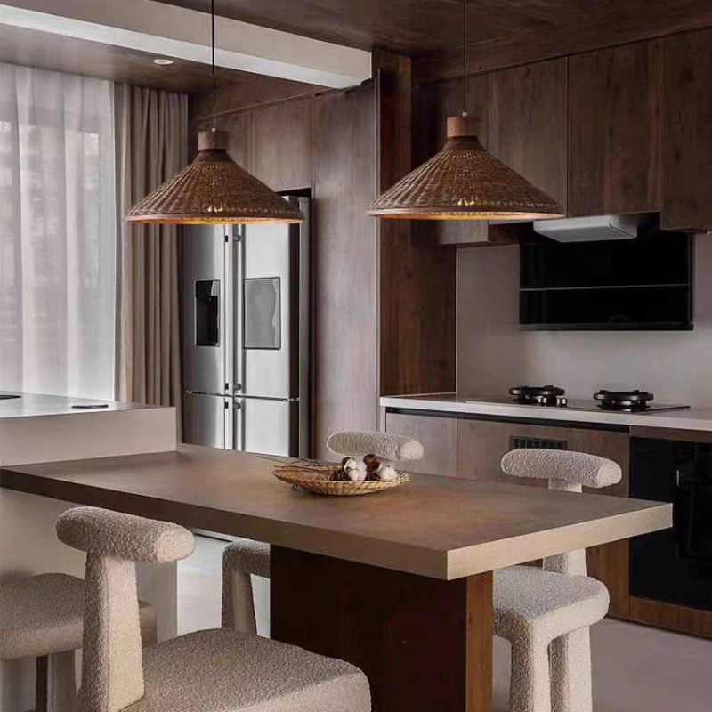 Rattan Pendant Lights over Kitchen Island | Las Sola Lighting Alessio Retro Design LED Pendant / Ceiling Light Rattan Living Room/Restaurant/Hotel