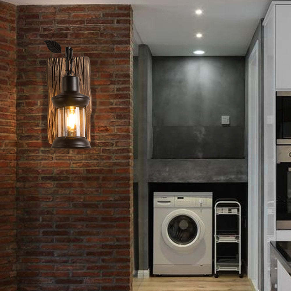 Austin wood & metal wall lamp on brick wall